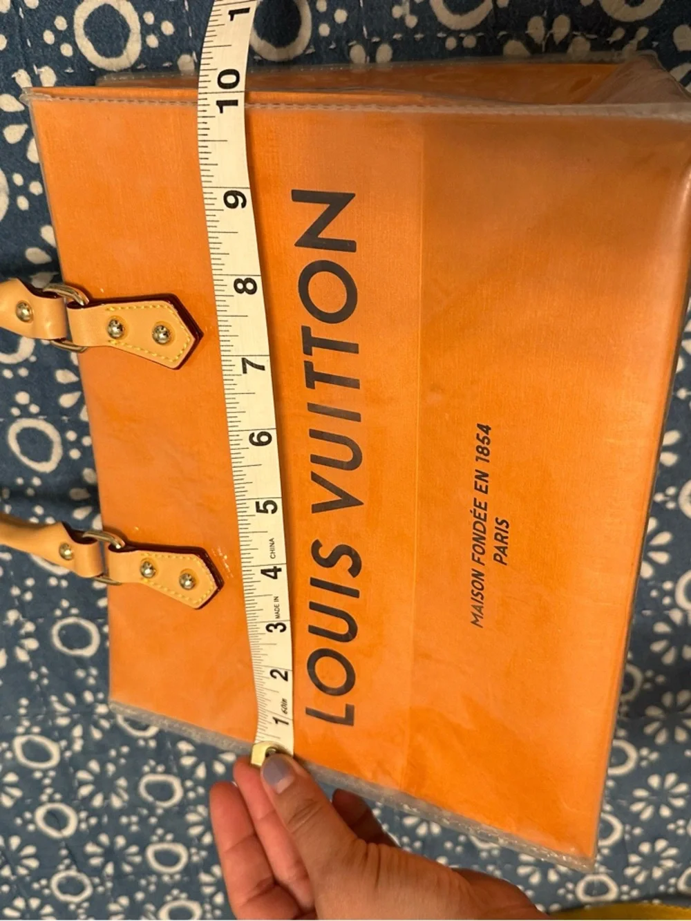 Upcycled Louis Vuitton Orange Shopping Bag Made into a Tote with Tan Handles - Picture 9 of 11